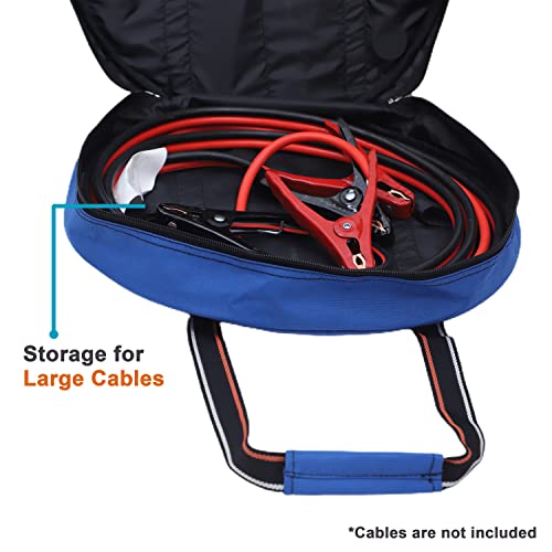 Image of BULL TOOLS EV Charging & Jumper Cable Storage Bag, Organizer 6 Pocket Handmade Carry Bag - 15x15x4 Inch Waterproof Ballistic Polyester Round Bag's, Cords, Small Tools, For Motor Vehicles - Blue