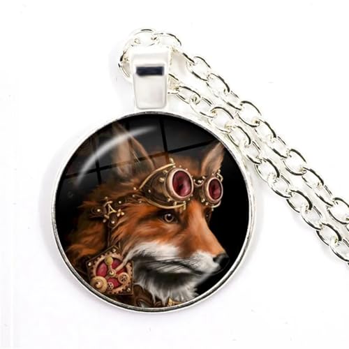 Collier renard en argent 925 pour femme et homme, bijou artisanal en verre vintage