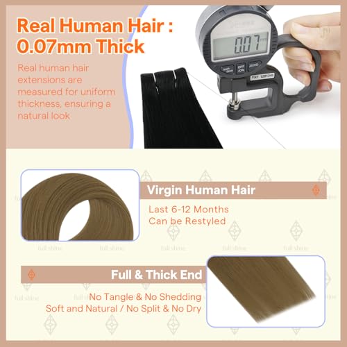 Image of Full Shine Tape in Hair Extensions Real Human Hair Ombre Color R3 Dark Brown to 8 Light Brown Virgin Human Hair Extensions Double Sided Tape in Extensions 10Gram 5Pcs 14Inch for Thin Hair