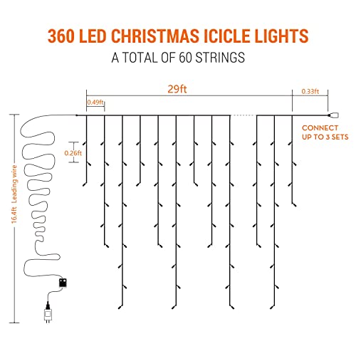 Brizled Color Changing Icicle Lights, 360 Led Christmas Icicle Lights, 29Ft Outdoor Icicle Lights String With Remote 11 Modes Cool White & Multicolor Icicle Lights For Xmas Wedding Home Indoor Decor #TOP6