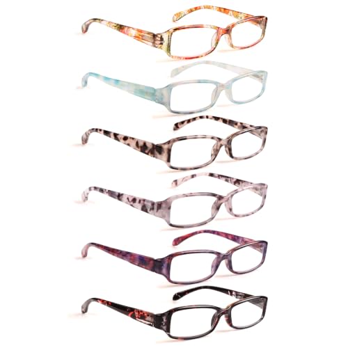 Image of Henotin 6 Pack Reading Glasses for Women, Blue Light Blocking Pattern Print Readers, Spring Hinge Computer Eyeglasses (Multi-Color, 1.75, multiplier x)