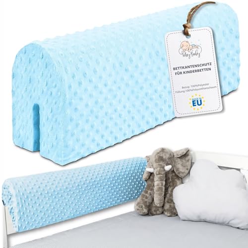 Bettkantenschutz für Kinderbetten 80 cm - Schutz für Bettrahmen Baby Bett rausfallschutz für boxspringbett bettgitter mit Bezug Kantenschutz Kinder Babybett Blau