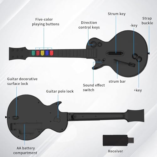 Image of NBCP PC Guitar Hero Controller, Wireless PS3 Guitar Hero with Dongle for PC /PlayStation 3, Compatible with Guitar Hero, Rock Band, Clone Hero & Fortnite Festival - Black