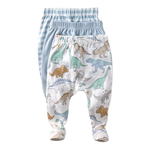 Image of Butterblu Baby Fallon 3-Pack Footed Pants 100% Organic Cotton Bottoms for Baby Boys & Girls