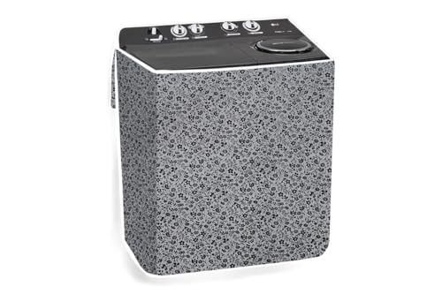 Image of The Furnishing Tree PVC Washing Machine Cover Compatible for Samsung 8.5 KG Semi-Automatic Top Loading WT85B4200GD /TL, Washing Machine Waterproof and dustproof, Floral Pattern Darkgrey