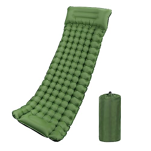 WolinTek Esterilla Camping Autoinflable,Portátil y Plegable Colchoneta de Camping Inflables con Almohada Colchón de Aire,Impermeable Esterilla Acampada para Camping, Senderismo (Verde)