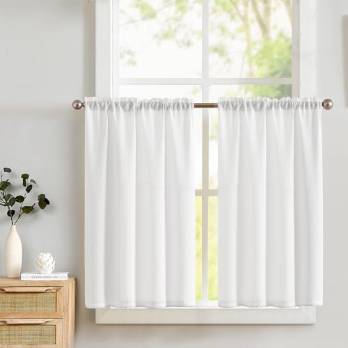 TOPICK Scheibengardinen Küche Weiß Bistrogardine mit Tunnelzug Modern...
