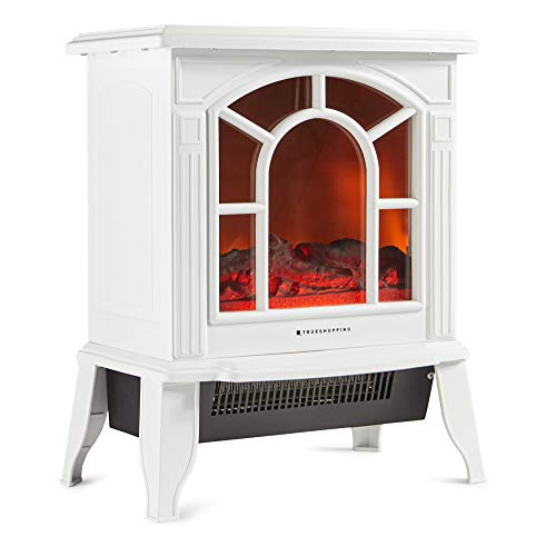 Trueshopping Calefactor Chimenea Eléctrico - Moderno Calefactor de 1800 Vatios con Intenso Efecto de Leña Ardiendo, 2 Modos de Calefacción y Control de Termostato - Crema
