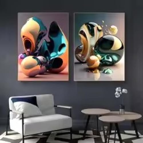 Affiche d'art abstrait moderne géométrique 60x80 cm avec cadre pour salon