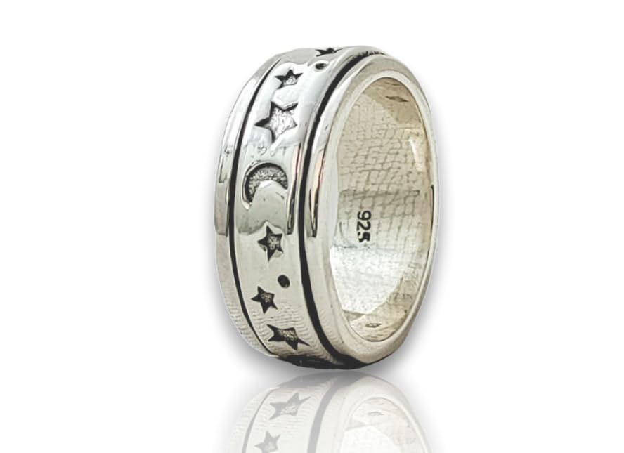 Hammered Spinner Ring, Mixed Metal Spinner Ring, Two Tone Sterling Silver Spinning Ring, Meditation Ring, 925 Sterling Silver Ring, Fidget Ring