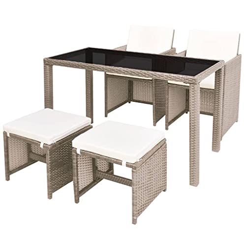 vidaXL Conjunto de Muebles de Exterior 5 Piezas Comedor de Jardín Sillas y Mesa de Porche Patio Poli Ratán Sintético Negro Estilo de Mimbre