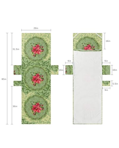 Christmas Beach Lounge Chair Towel Cover, Soft Chaise Lounge Towel with Side Pockets Patio Pool Chairs Cover for Beach/Pool Sunbathing 29x85 Xmas Poinsettia Pine Needles Green Geometric