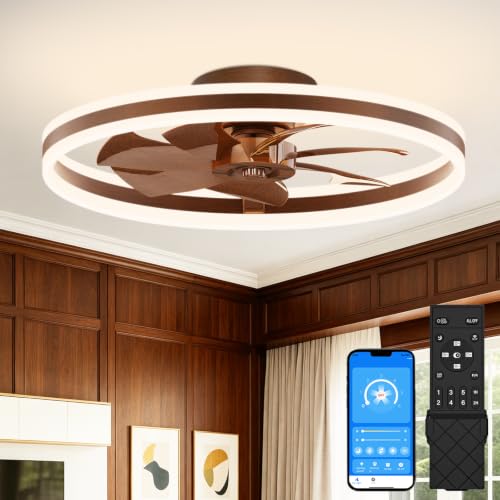 Image of VOLISUN Low Profile Ceiling Fans with Lights and Remote, 24in Flush Mount Ceiling Fans with Light, 3000K-6500K Dimmable Fandelier LED Fan Light, Farmhouse Ceiling Fans with Lights for Bedroom