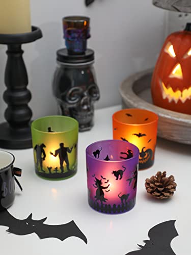 Halloween Votive Candle Holders Set Of 6, Glass Tealight Holders For Table Indoor #TOP5
