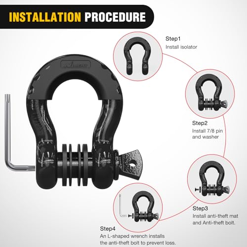 Image of Nilight 3 /4 inch D Ring Shackle 2 Pack 19T (41,887 lbs) Break Strength 4.75T WLL Heavy Duty Towing Hook with Anti-Theft System Anti-Rattle Isolators for Truck Jeep SUV ATV UTV Recovery Black