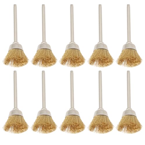 ECSiNG 10pcs Cepillos de Alambre de Latón Minicepillo de 3mm Herramienta Rotativa Cepillo de Alambre de Latón para Metal Madera Piedra Limpieza de Superficies Eliminación de óxido Pulido
