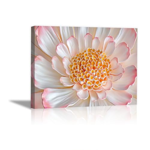 Toile dahlia blanc rose 60x90cm idée cadeau d'anniversaire chic pour salon