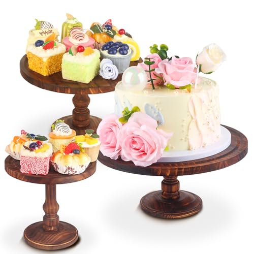 Wisreach Rustic Wooden Cake Stand Set Of 3 — Farmhouse Tiered Cupcake Display, Dessert Pedestals & Serving Trays For Weddings, Birthdays, And Parties