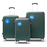 FOMAX Hartschalenkoffer 3tlg. Koffer Set Trolley Reisekoffer 3 Teilig, Gepäck Rollkoffer TSA Schloss 4 Rollen, ABS Carry on Luggage Teleskopgriff (Dunkelgrün, M-L-XL)