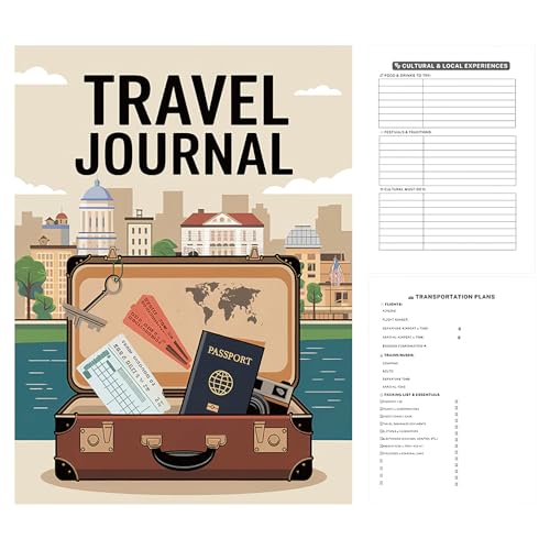 Diario de viaje, cuaderno de viaje de tapa dura rayado con correa elástica, bloc de notas portátil para registros escritos a mano y boletos pegados