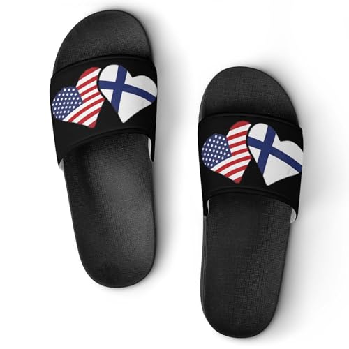 Finland U.S. Flag Heart Finnish Americans Love House Sandals Non-Slip Bathroom Slippers Beach Summer Shoes for Men Women