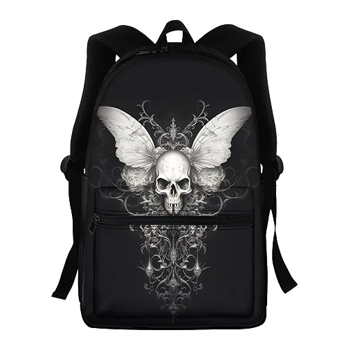 THKVSV Cool Graphics - Mochila para niño y niña, mochila de doble capa, mochila de hombro ajustable, calavera de mariposa blanca, Calavera de mariposa blanca, Talla única, Mochilas daypack
