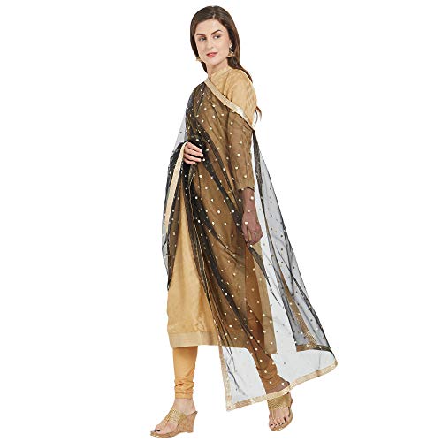 DUPATTA BAZAAR Damen-Netz Dupatta, Schwarz: Gold, Einheitsgröße