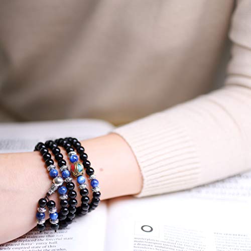 Image of COAI Black Obsidian Stone Bracelet Necklace Mala Beads 108