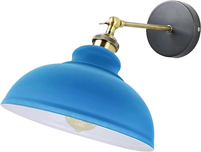 DC VOLTAGE Wall Lights, Indoor Wall Lamps Vintage E27, Wall Sconce Lights Metal for Bedroom Living Room Kitchen Hallway Restaurant Bar (Blue + Bulb)