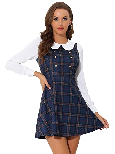 Image of Allegra K Women's Peter Pan Collar Contrast Color Button Decor A-Line Preppy Plaid Mini Dress