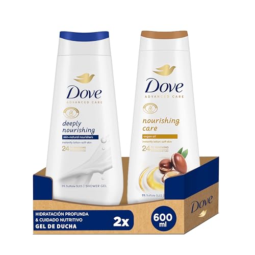 Dove Advanced Care Geles de Ducha Hidratación Profunda Hidratantes Naturales 600ml + Cuidado Nutritivo Aceite de Argán 600ml