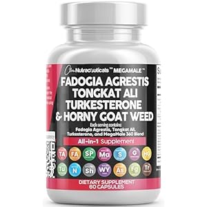 Fadogia Agrestis 5000mg Tongkat Ali 25000mg Turkesterone 5000mg Supplement with Horny Goat Weed, Saw Palmetto, Maca Root, Siberian Ginseng, Tribulus Terrestris, Fenugreek, Wild Yam – 60 Count