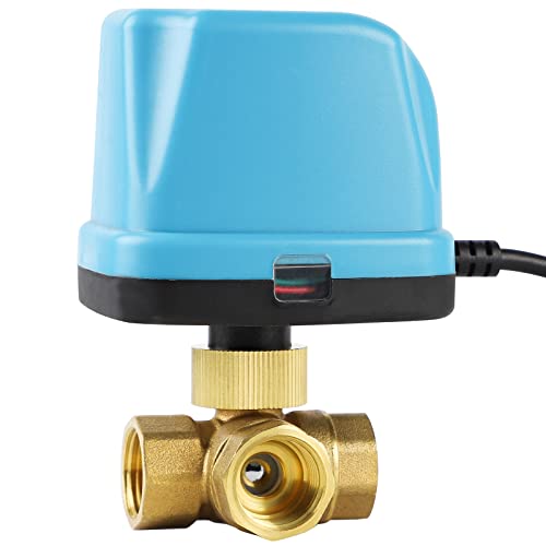 SWAWIS Válvula Motorizada 3 Vías Válvula Solenoide Motorizada DN15 1/2 Pulgada AC 230V Válvula Latón Válvula de Bola Motorizada Válvula Eléctrica, Azul