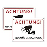 2 Stück Achtung Videoüberwachung Schild 25 x 18 cm aus Dauerhaft Alu Achtung Privatgrund Schild mit UV-Schutz Vorgebohrt für einfache Montage