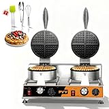 PYY Commercial Waffle Maker - Double Waffle Maker, Non-stick Electric Chaffle Maker for Restaurant Party Food Stall, Large, Stainless Steel