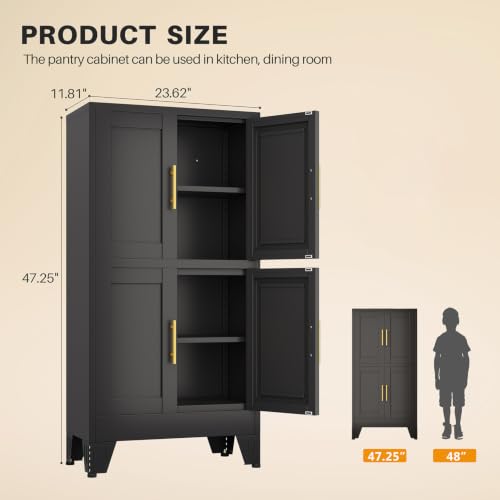 Image of winiowa 47 inch Tall Kitchen Pantry Cabinet, Metal Storage Cabinet with Doors and Adjustable Shelves, Black Freestanding Pantry Cabinet for Kitchen, Dining Room, Living Room, Laundry Room, Bathroom