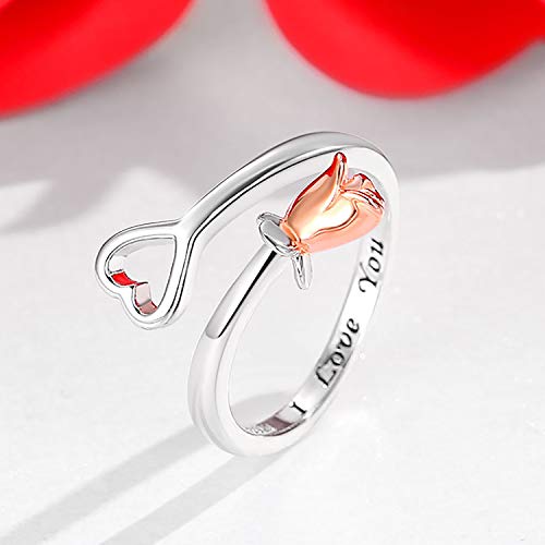 Step Forward S925 Sterling Silver Rose Adjustable Rings For Women Girls Mom Wife, Promise Ring I Love You Theme, Birthday Christmas Valentine's Day Party Gift Jewelry #TOP5
