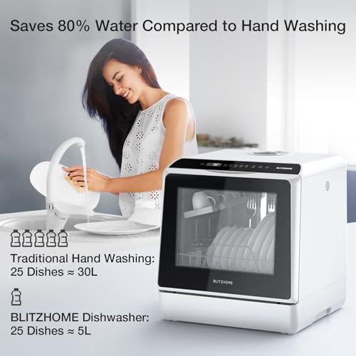 BLITZHOME Portable Dishwasher Countertop, WIFI Smart Dishwasher, Compact Dishwashers with 5L Built-in Water Tank, 6 Programs, 360° Dual Spray, High-Temp& Air-Dry Function, Fruit Cleaning by BLITZHOME - Image 7