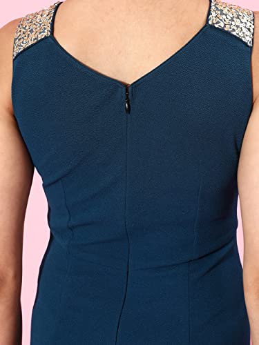 Image of Miss Chase Women's Teal Solid Relaxed Fit Round Neck Sleeveless Regular Length Jumpsuit