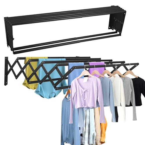 Neulriscn Wall Mounted Clothes Drying Rack, Foldable Clothes Airer for Laundry, Retractable Laundry Drying Rack, Collapsible Clothes Rail with 7 Drying Rods, Space Saver, Indoor and Outdoor Use, 80cm