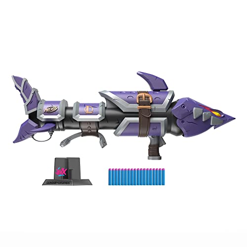 Nerf LMTD League of Legends Jinx Fishbones Blaster, 18 Dart Drum, 18 Elite Darts, 3 Dart Burst, Display Stand