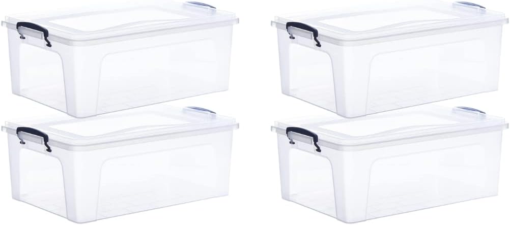 Superio Storage Bins with Lids, Clear Plastic Containers for Organizing, Stackable Totes, BPA Free, Odor Free, Organizer Boxes for Home, and Dorm (4 Pack, 22.7 Qt) 22 Qt 4 Pack
