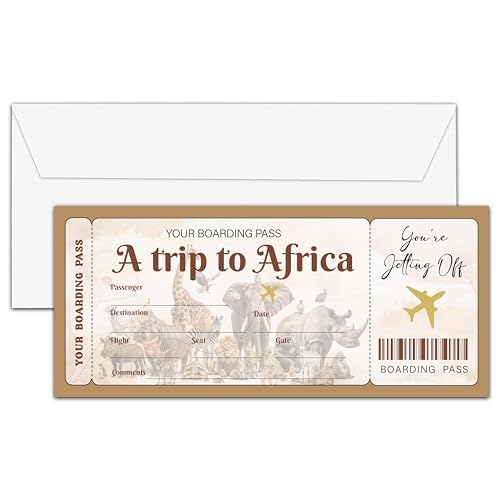 OICPYD Africa Boarding Pass Gift Ticket, Elephant Surprise Trip Reveal Ideas, Birthday Christmas Anniversary Valentine's Gifts, Fake Plane Tickets, 1 PC (A06)