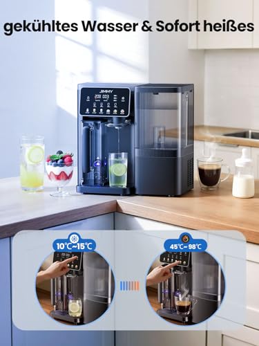 Jimmy R9 Pro Osmoseanlage Trinkwasser Auftisch, Umkehrosmoseanlage Wasserfilter, mit Heißwasserspender und Wasserkühlung, 7-stufiger Filterung & Mineralien, UV, 3S-Heizung, Kaltes Wasser, TDS