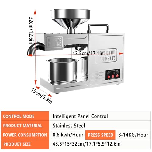 Waclmotake Pressa Olio Elettrico Frantoio Olive 1500W Macchina Per Spremere L'olio Automatica Frantoio Olio,Arachide,Semi Girasole,Semi Tè,Include Spazzola Per La Pulizia E Guanti Antiscottatura - 5