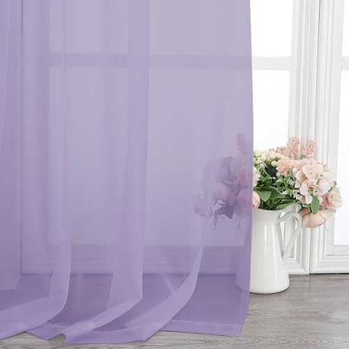 Image of Chyhomenyc Lilac Sheer Curtains 84 Inch Length 2 Panels, Light Filtering Soft Airy Voile Rod Pocket Sheer Window Drapes for Bedroom Living Room, Each 42Wx84L Inches