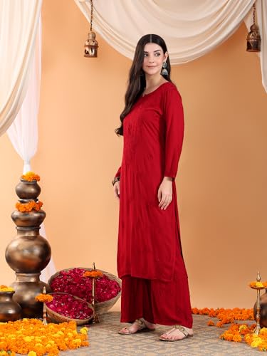 Image of POSHAK CHIKAN STUDIO Women's Hand Embroidered Lucknowi Chikankari Rayon Co-ord Set