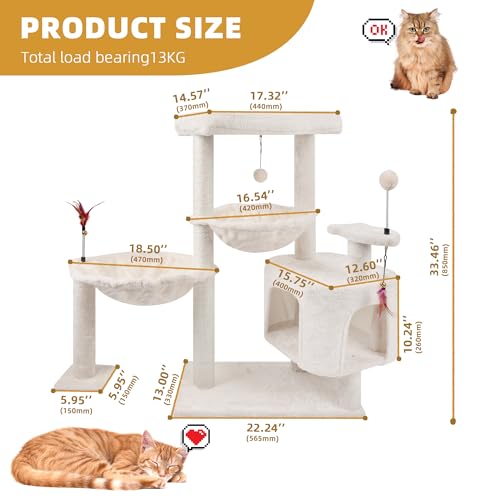 YOUPET Torre de árvore para gatos de 85 cm com condomínio para gatos e poste de arranhar para gatos