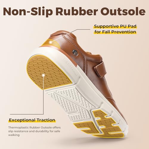 Image of FitVille Diabetic Shoes for Men Extra Wide Comfortable Leather Walking Shoes Hook & Loop Orthopedic Dress Sneakers for Swollen Feet