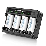 POWEROWL Rechargeable D Batteries with 4 Bay Battery Charger, USB Quick Charging, for AA AAA C D Ni-MH Ni-CD Rechargeable Batteries -4 Count